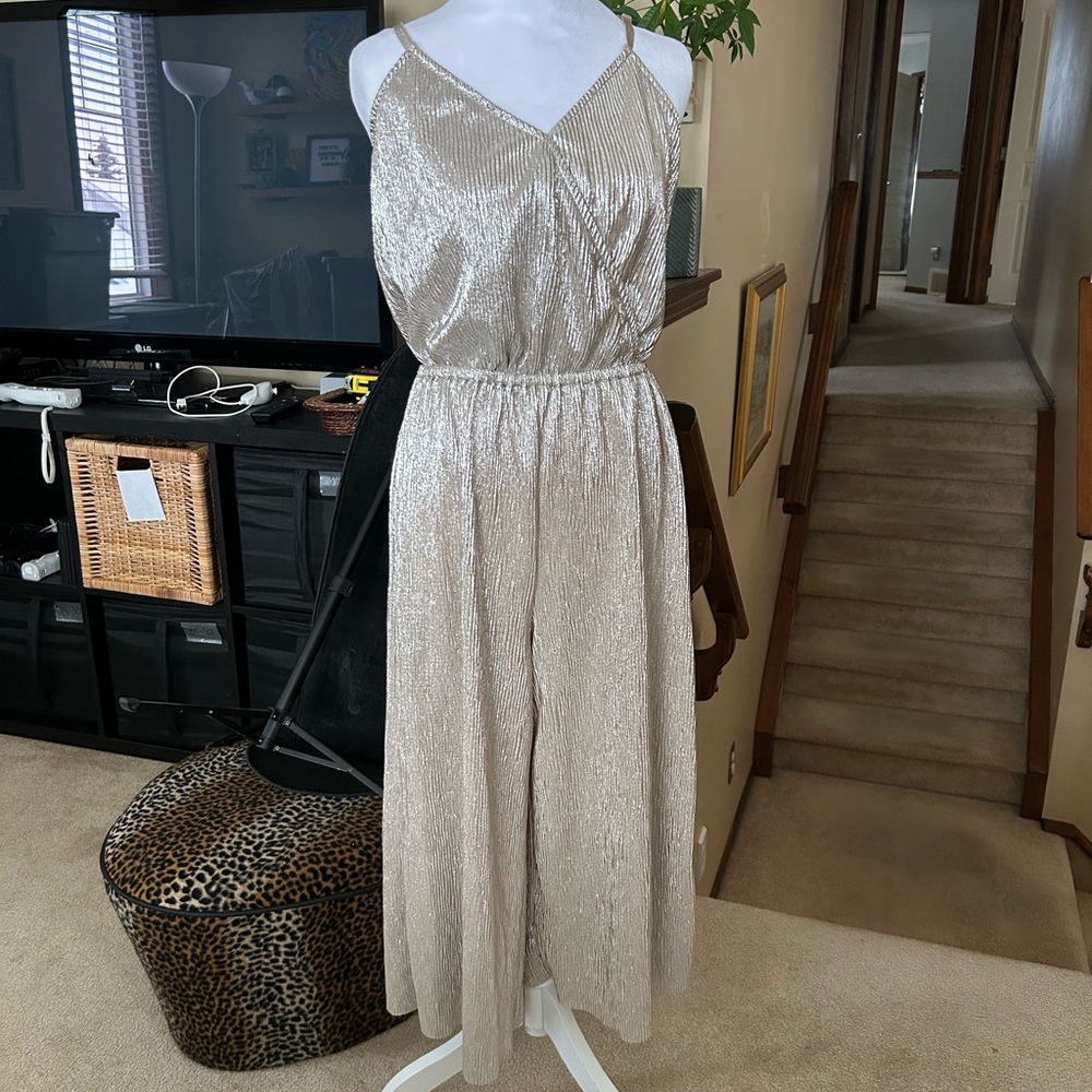 love, Fire Metallic Gold Sleeveless Wide Leg Jumpsuit